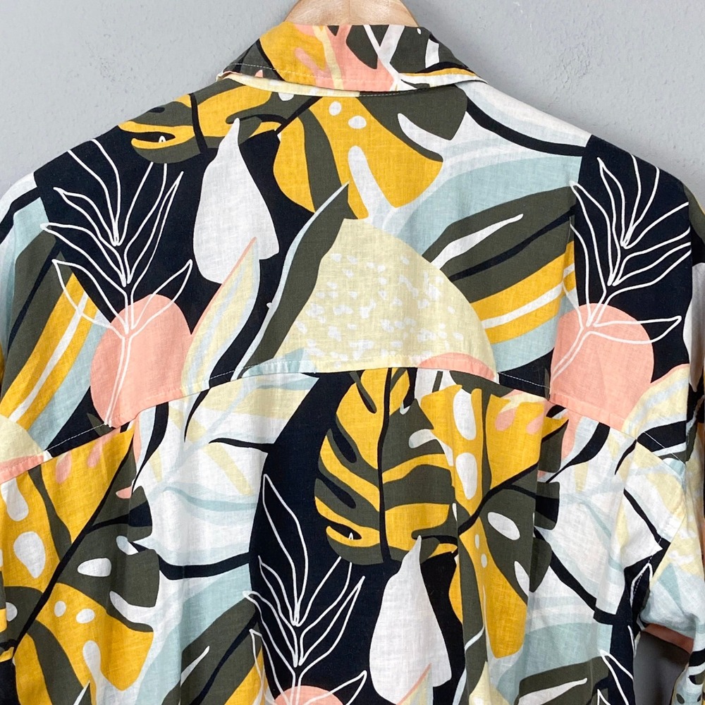 CALIA Linen Blend Shirt Size S Multicolor Tropical Button Down Oversized Top - Picture 11 of 13